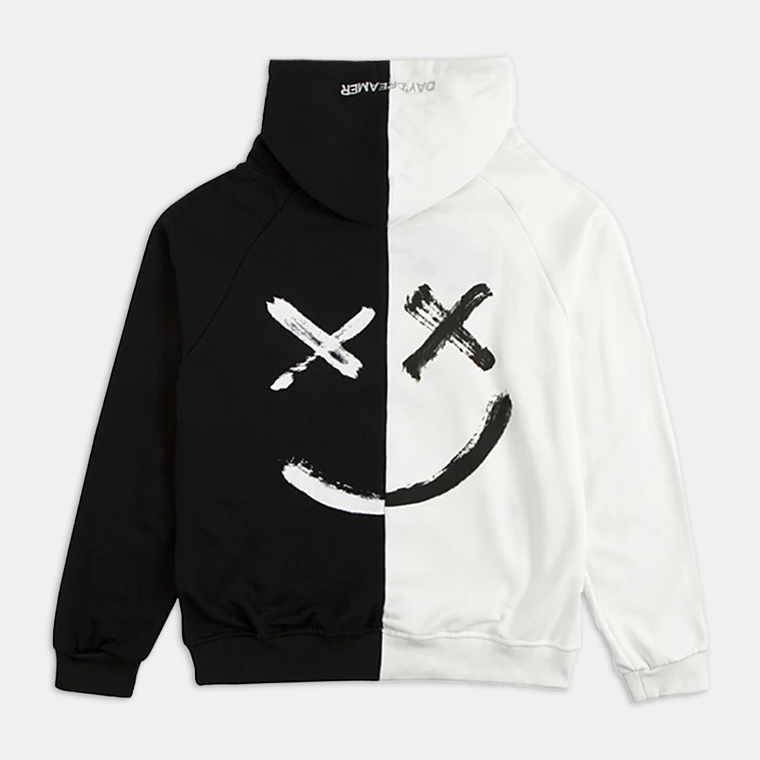 Hoodie half white half top black