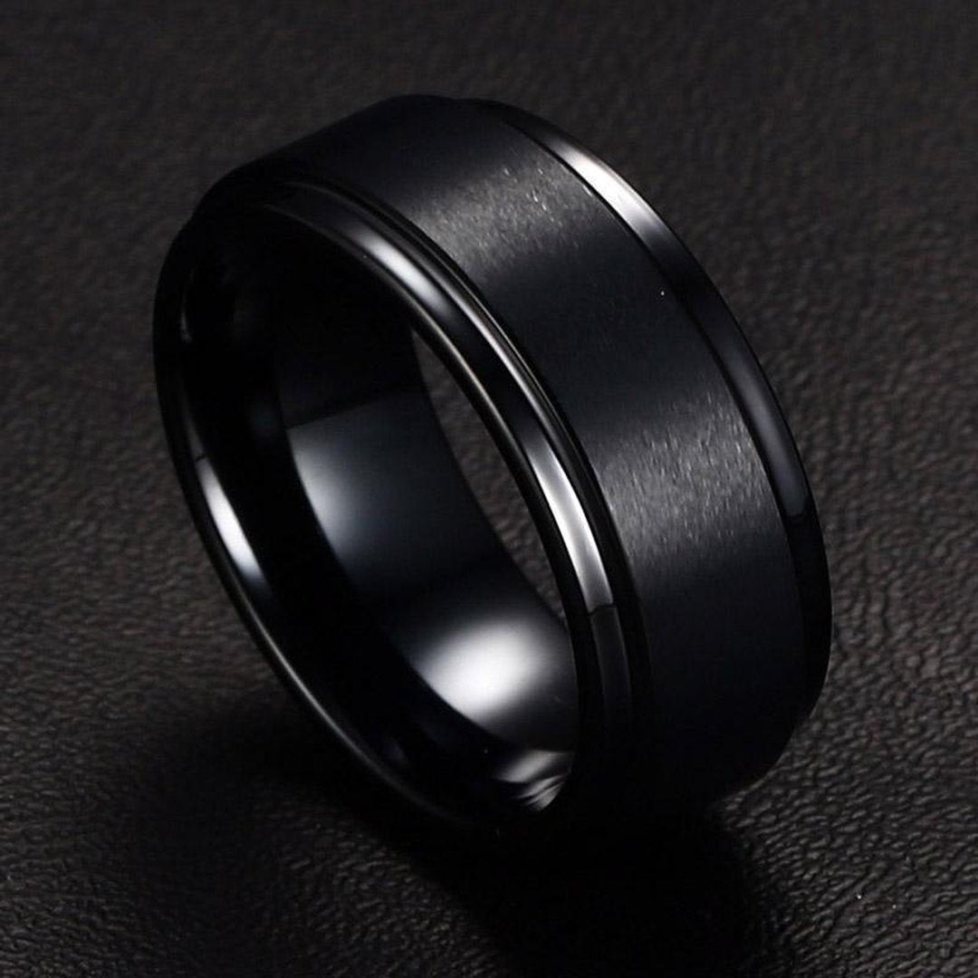 8mm Black Tungsten Ring With Heart Rate Design